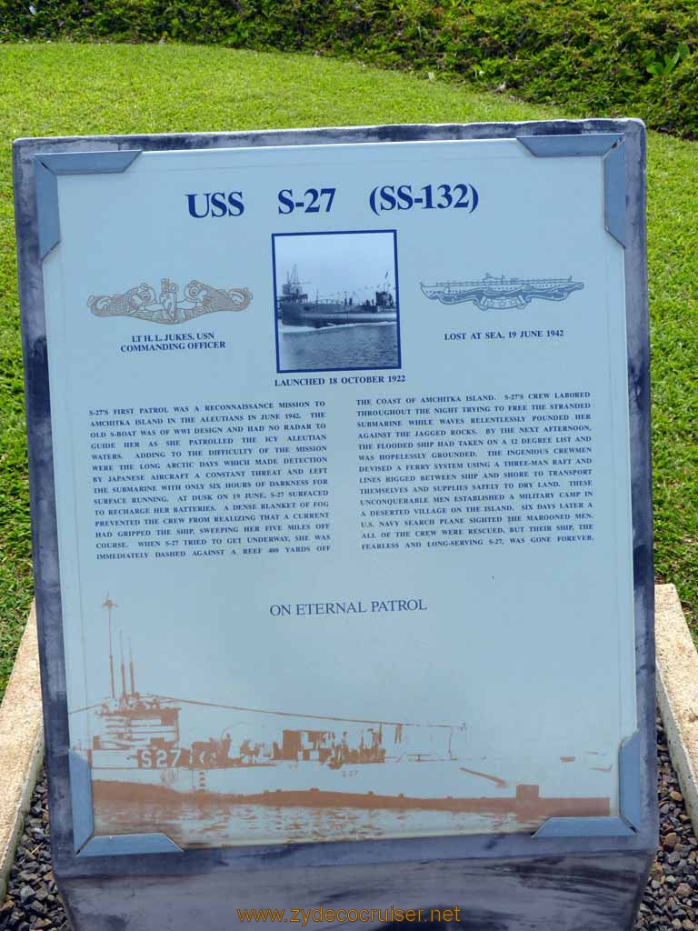 304: Carnival Spirit, Honolulu, Hawaii, Pearl Harbor VIP and Military Bases Tour, On Eternal Patrol, USS S-27 (SS-132)