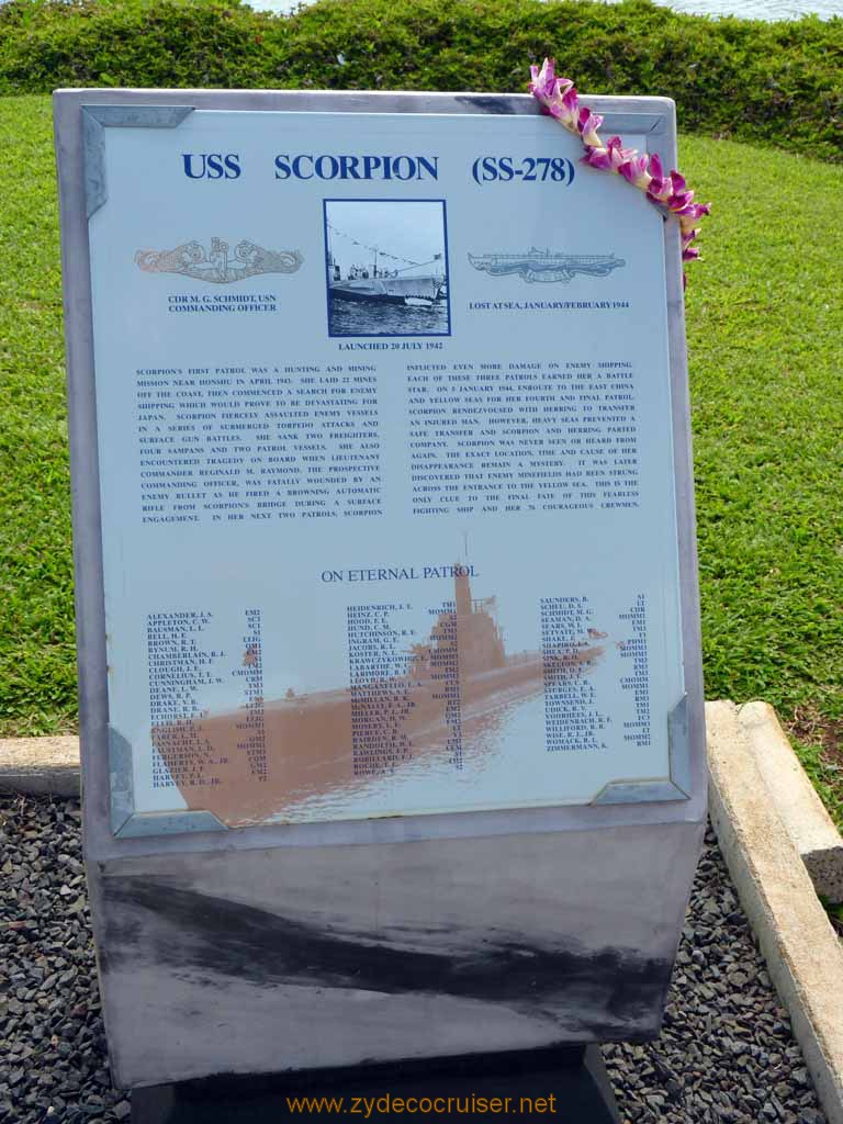 305: Carnival Spirit, Honolulu, Hawaii, Pearl Harbor VIP and Military Bases Tour, On Eternal Patrol, USS Scorpion (SS-278)