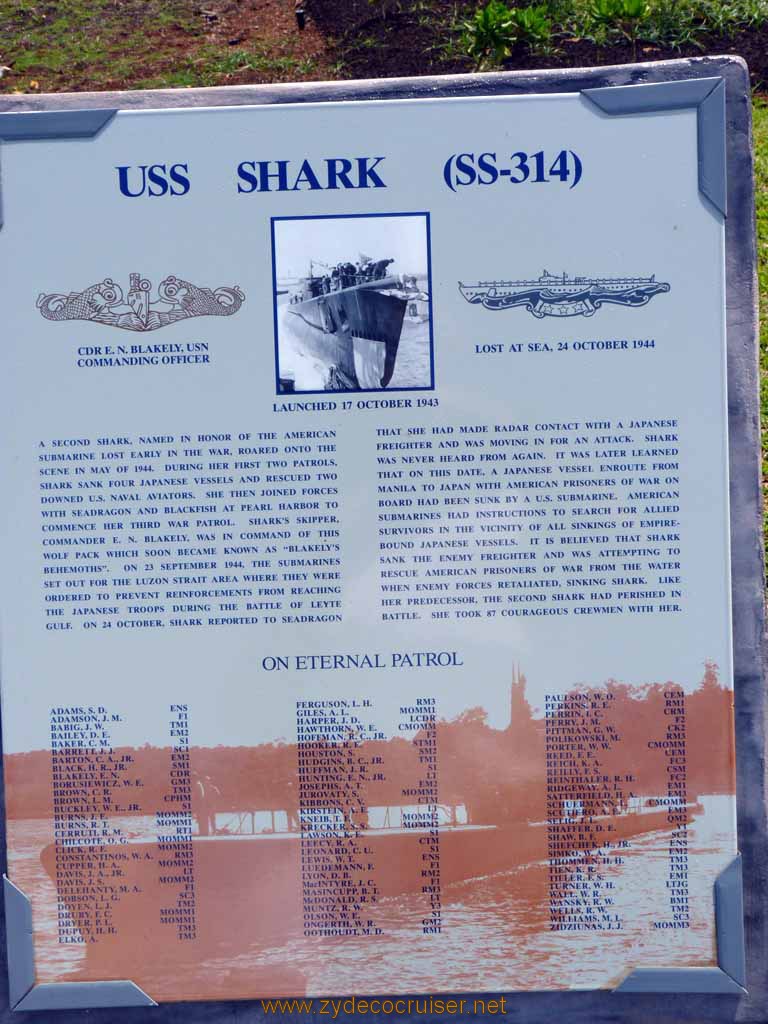 309: Carnival Spirit, Honolulu, Hawaii, Pearl Harbor VIP and Military Bases Tour, On Eternal Patrol, USS Shark (SS-314)