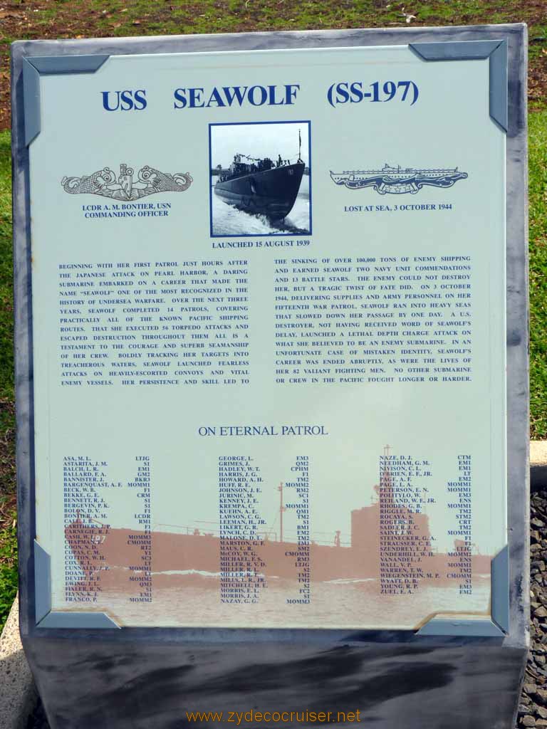 310: Carnival Spirit, Honolulu, Hawaii, Pearl Harbor VIP and Military Bases Tour, On Eternal Patrol, USS Seawolf (SS-197)