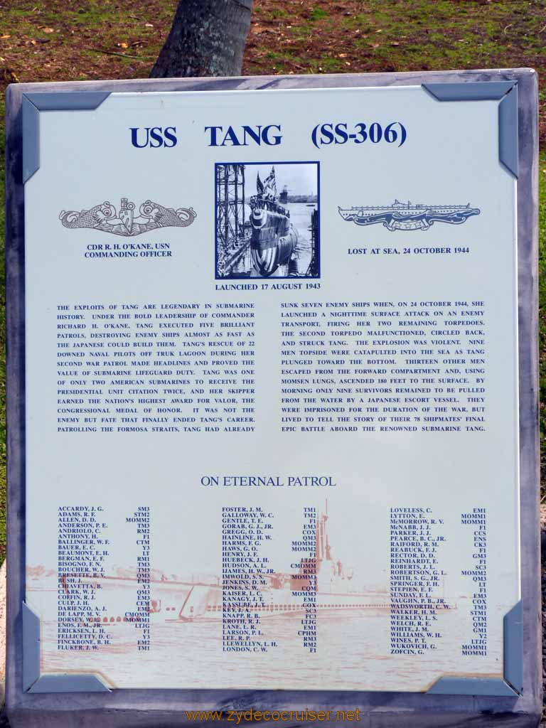 311: Carnival Spirit, Honolulu, Hawaii, Pearl Harbor VIP and Military Bases Tour, On Eternal Patrol, USS Tang (SS-306)
