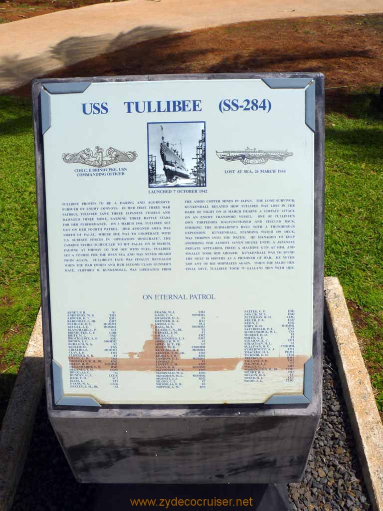 314: Carnival Spirit, Honolulu, Hawaii, Pearl Harbor VIP and Military Bases Tour, On Eternal Patrol, USS Tullibee (SS-284)
