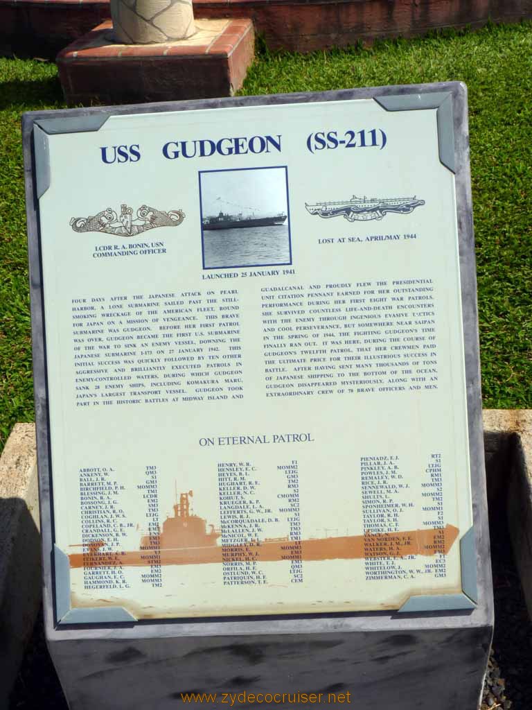 330: Carnival Spirit, Honolulu, Hawaii, Pearl Harbor VIP and Military Bases Tour, On Eternal Patrol, USS Gudgeon (SS-211)