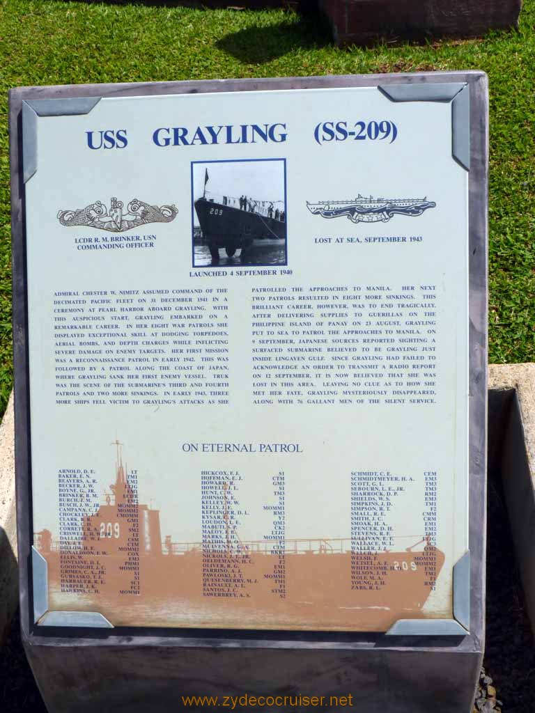 331: Carnival Spirit, Honolulu, Hawaii, Pearl Harbor VIP and Military Bases Tour, On Eternal Patrol, USS Grayling (SS-209)