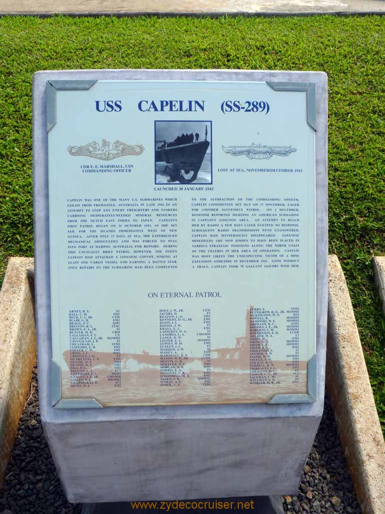 336: Carnival Spirit, Honolulu, Hawaii, Pearl Harbor VIP and Military Bases Tour, On Eternal Patrol, USS Capelin (SS-289)