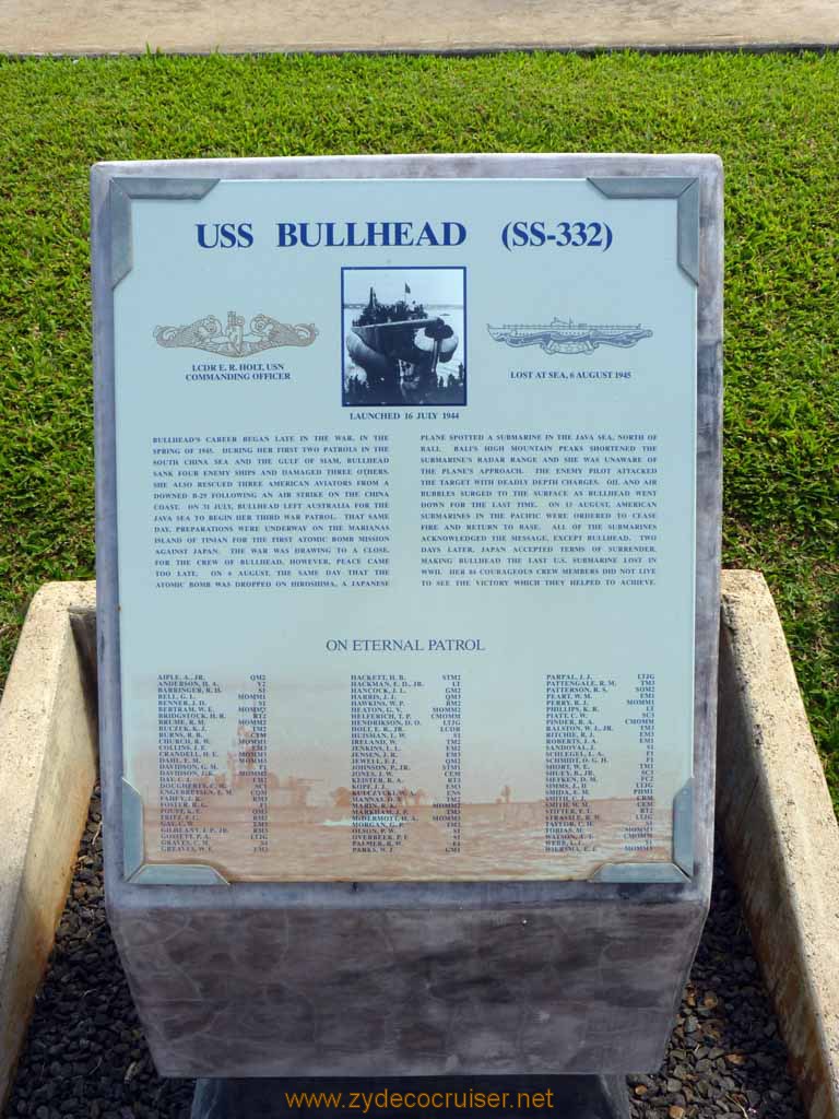 337: Carnival Spirit, Honolulu, Hawaii, Pearl Harbor VIP and Military Bases Tour, On Eternal Patrol, USS Bullhead (SS-232)