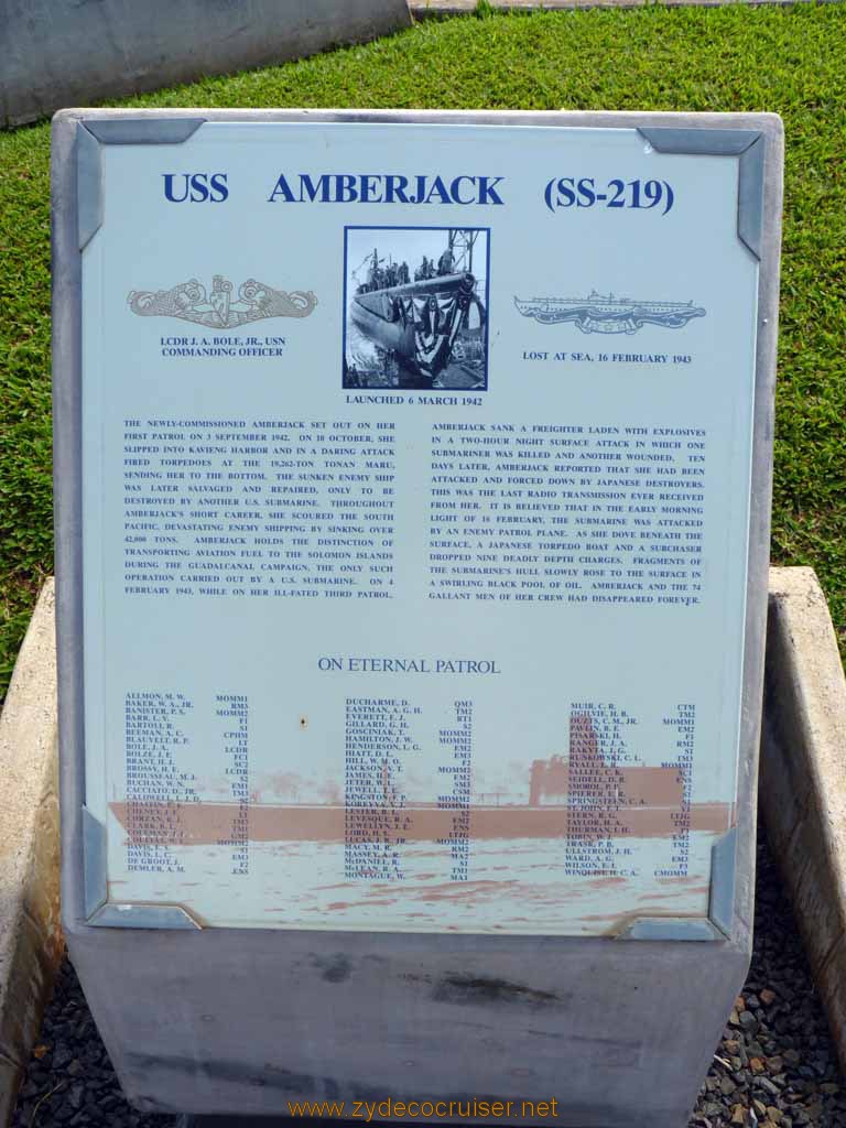338: Carnival Spirit, Honolulu, Hawaii, Pearl Harbor VIP and Military Bases Tour, On Eternal Patrol, USS Amberjack (SS-219)