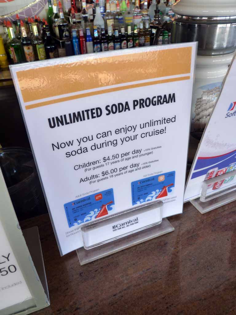 020: Carnival Spirit, Sea Day 1 - Unlimited Soda Program. They also had the Drink of the Day cards onboard.