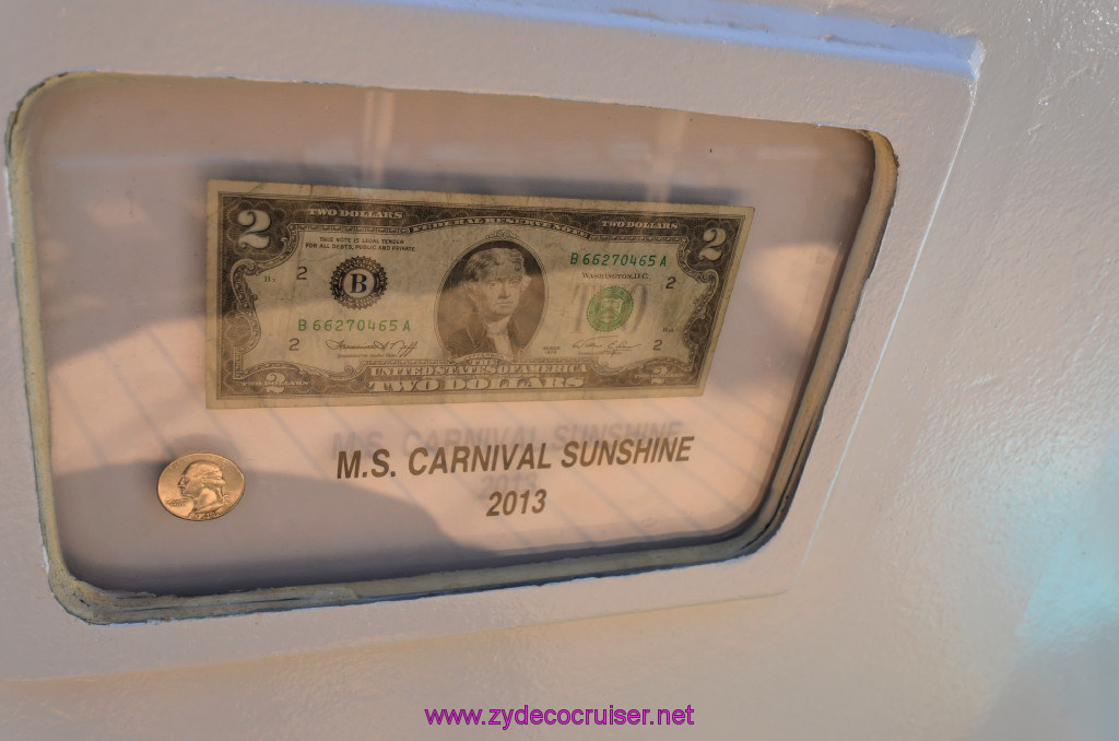 066: Carnival Sunshine Cruise, Barcelona, Embarkation, M.S. Carnival Sunshine Coin and $2 bill, 