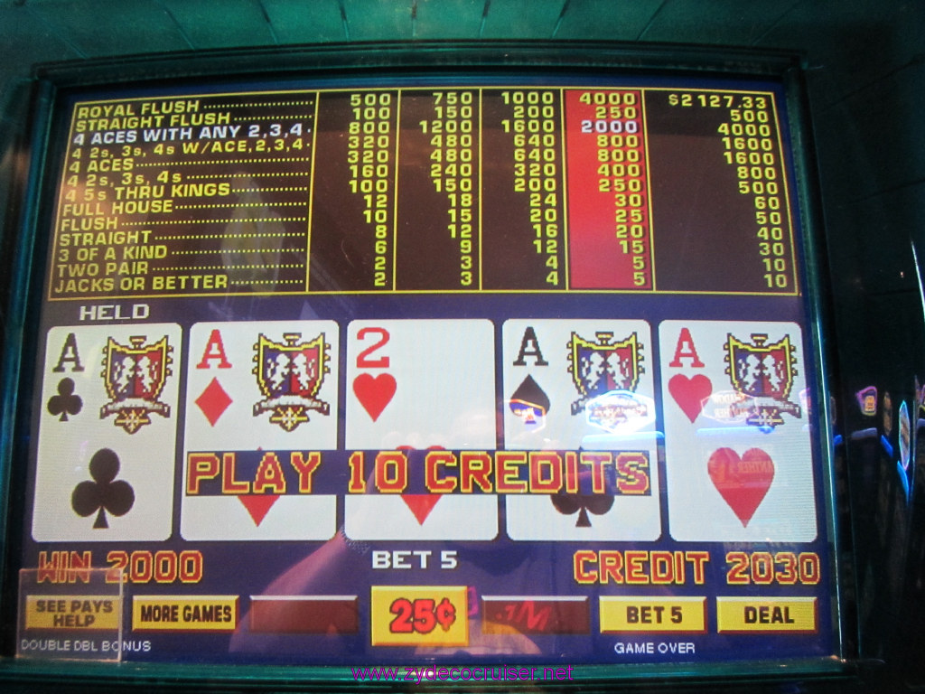 029: Carnival Sunshine Cruise, Nov 20, 2013, Sea Day 2, Video Poker, Jackpot! or at least 4 Aces and a Deuce