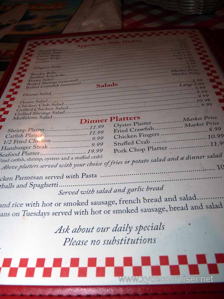 037: Carnival Triumph, New Orleans, Post-cruise, Frankie and Johnny's Restaurant, Menu