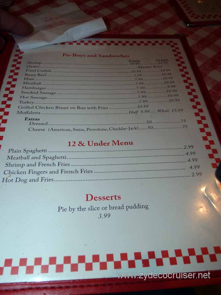 038: Carnival Triumph, New Orleans, Post-cruise, Frankie and Johnny's Restaurant, Menu