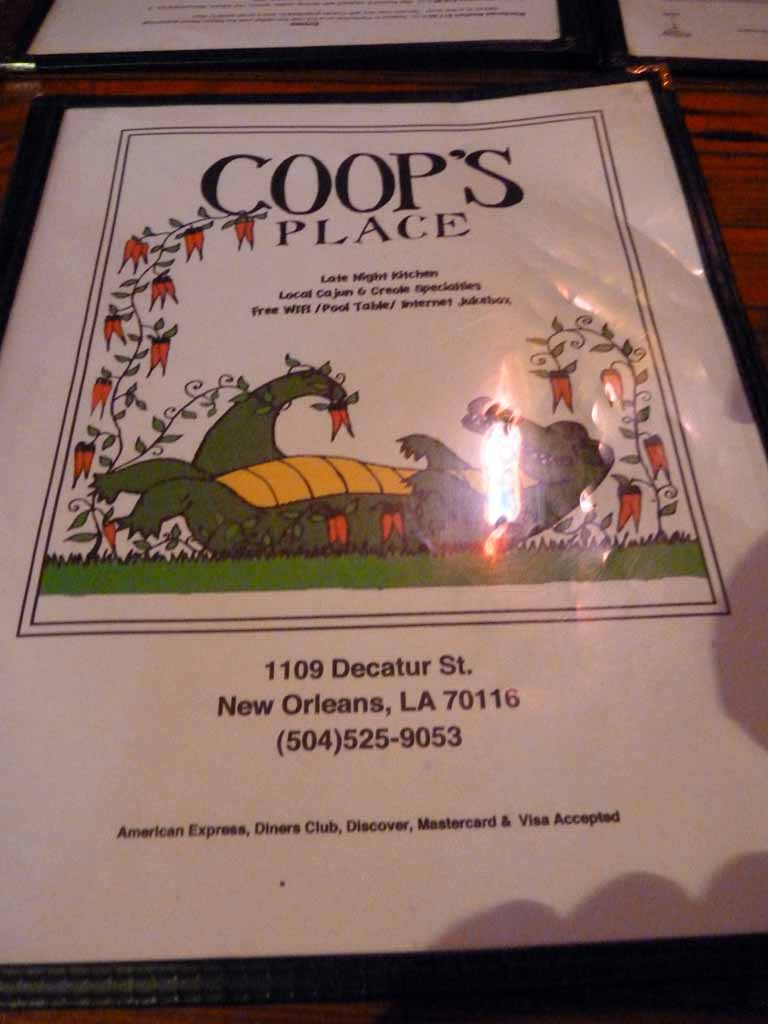 061: Carnival Triumph, New Orleans, Post-Cruise, Coop's Place, Menu