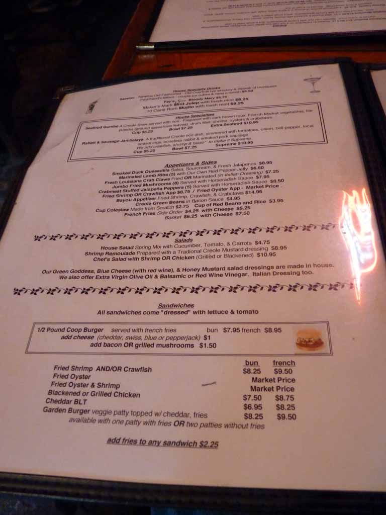 062: Carnival Triumph, New Orleans, Post-Cruise, Coop's Place, Menu