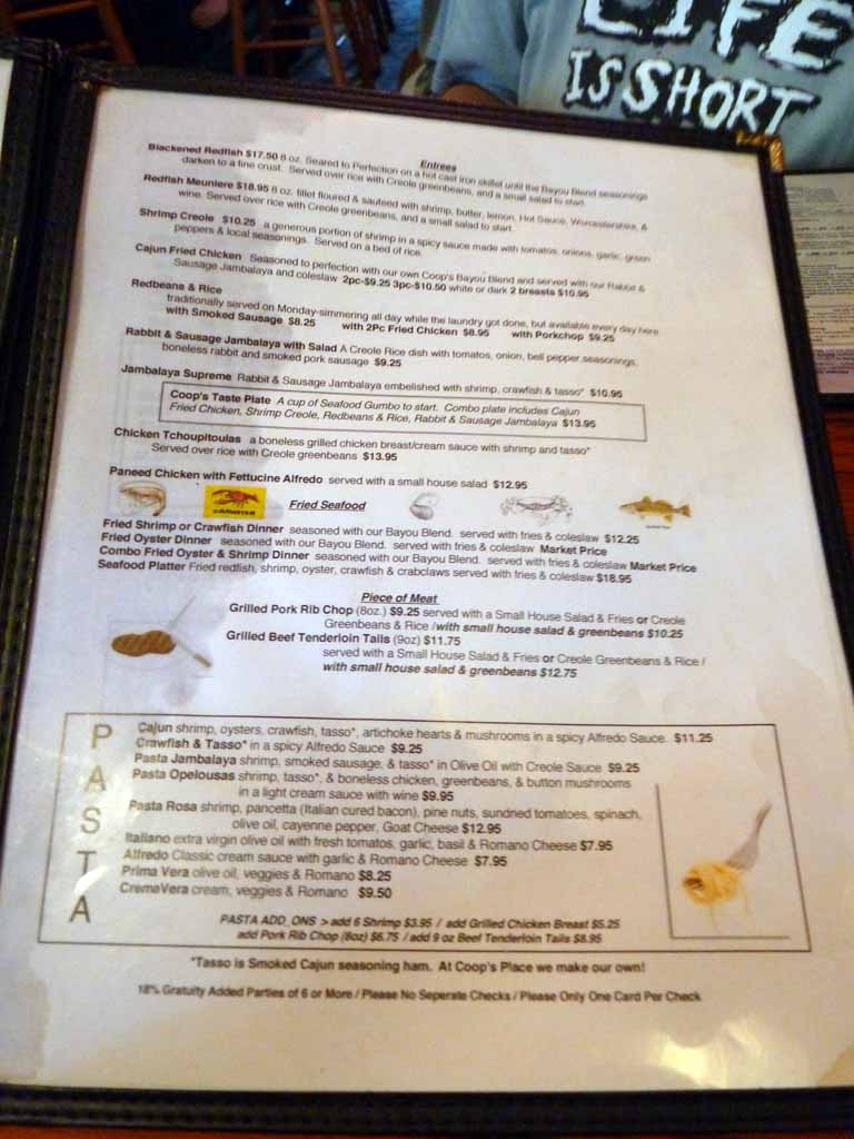 063: Carnival Triumph, New Orleans, Post-Cruise, Coop's Place, Menu