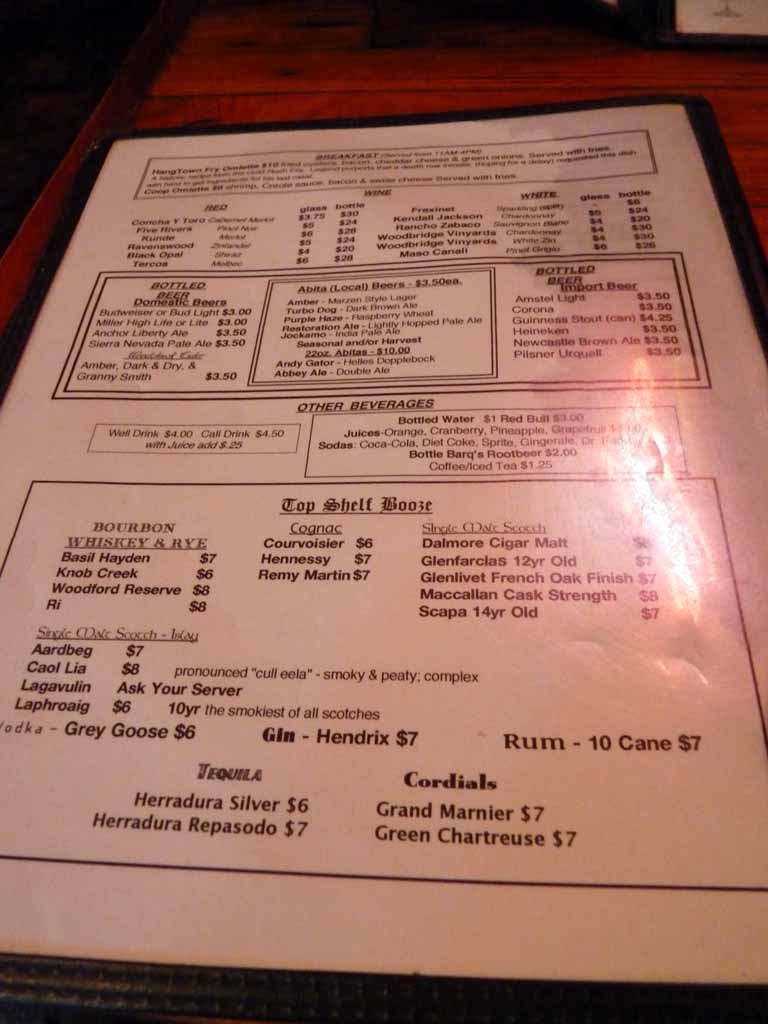 064: Carnival Triumph, New Orleans, Post-Cruise, Coop's Place, Menu