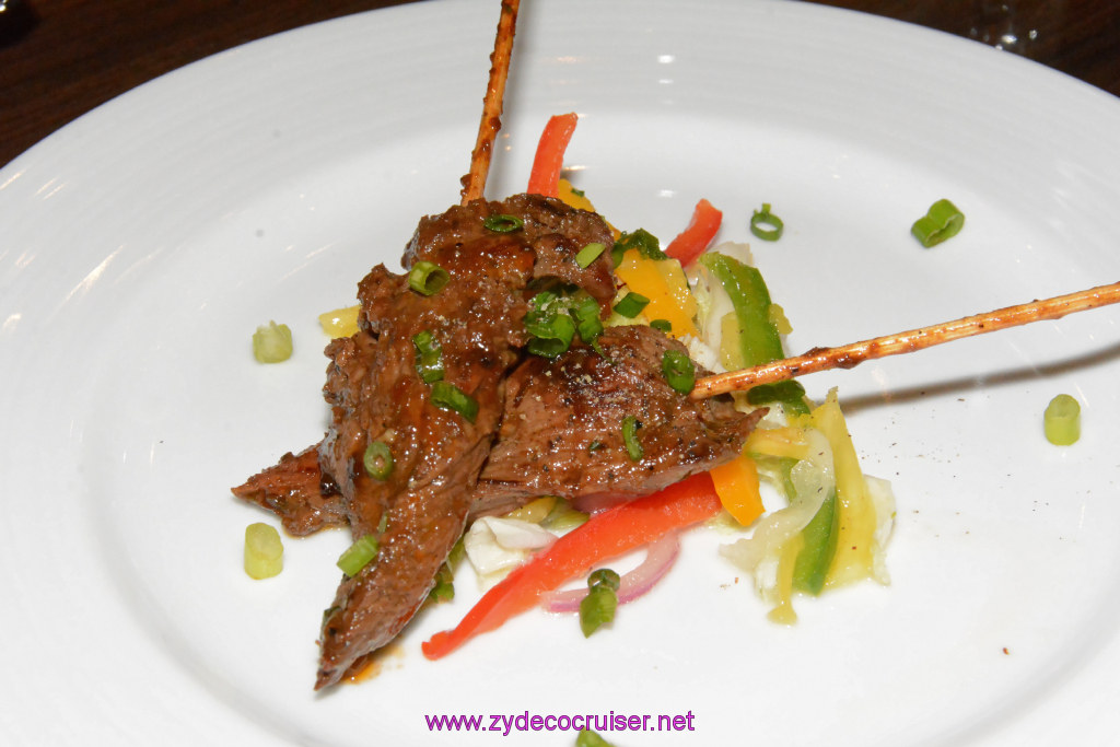 253: Carnival Triumph Journeys Cruise, Grand Cayman, MDR Dinner, Grilled Beef Skewers