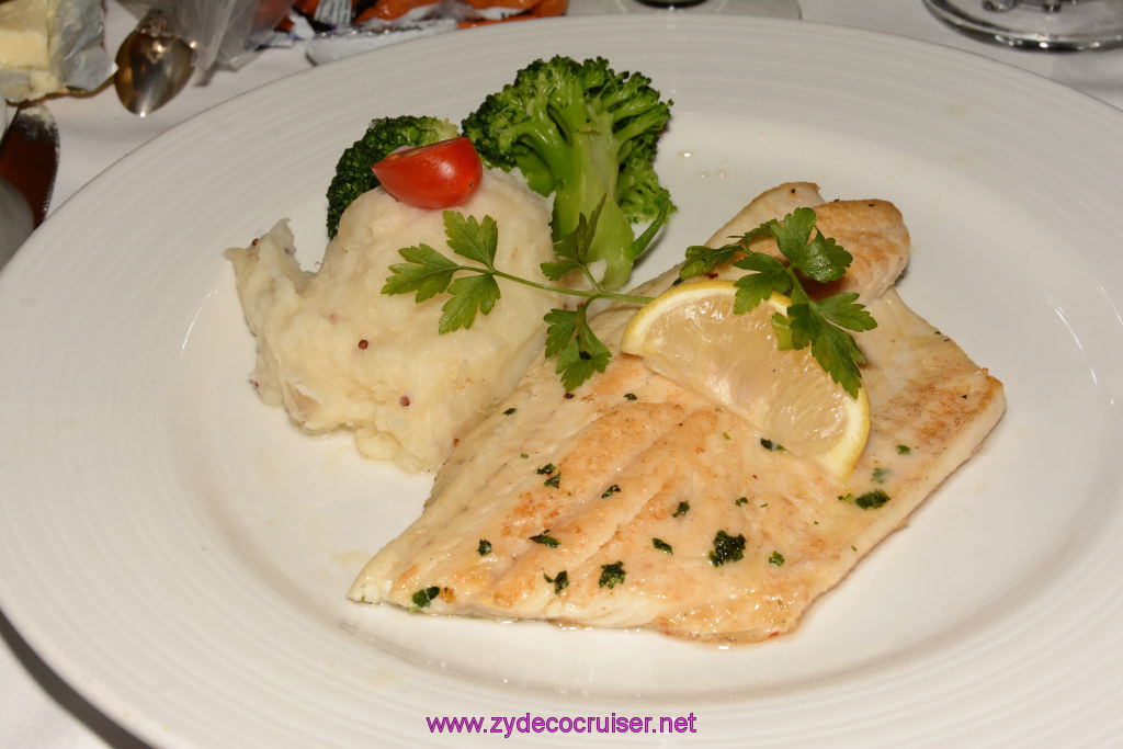 158: Carnival Triumph Journeys Cruise, Sea Day 4, Halloween and Elegant Night, MDR Dinner, Striped Bass Fillet, 