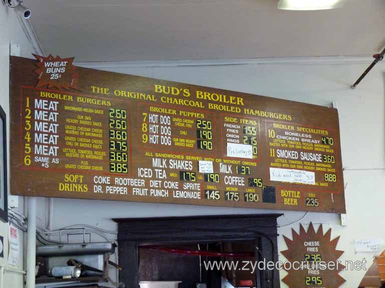 001: Bud's Broiler, New Orleans, City Park Ave Location, Menu