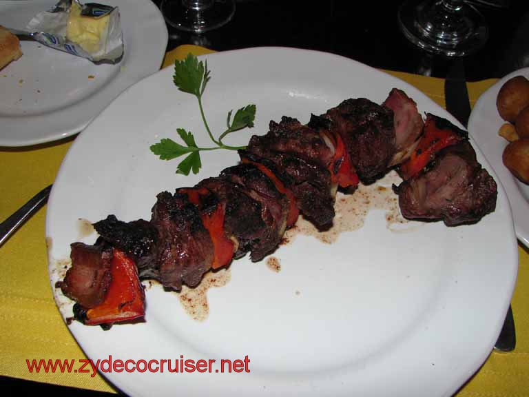 136: Carnival Splendor, Montevideo - Los Lenos Restaurant - My shish kebab with beef, bacon, peppers... Delish!