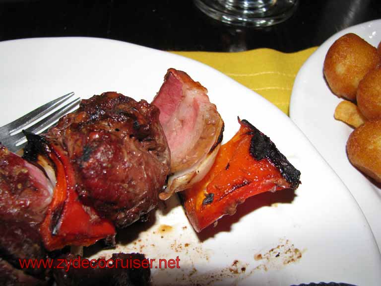 138: Carnival Splendor, Montevideo - Los Lenos Restaurant - My shish kebab with beef, bacon, peppers... Delish!