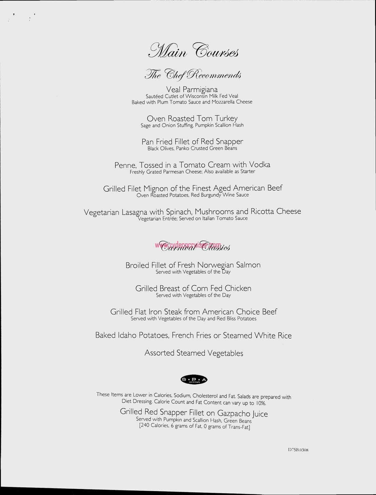 Dinner Menu, Day 4, Page 2, Carnival Freedom