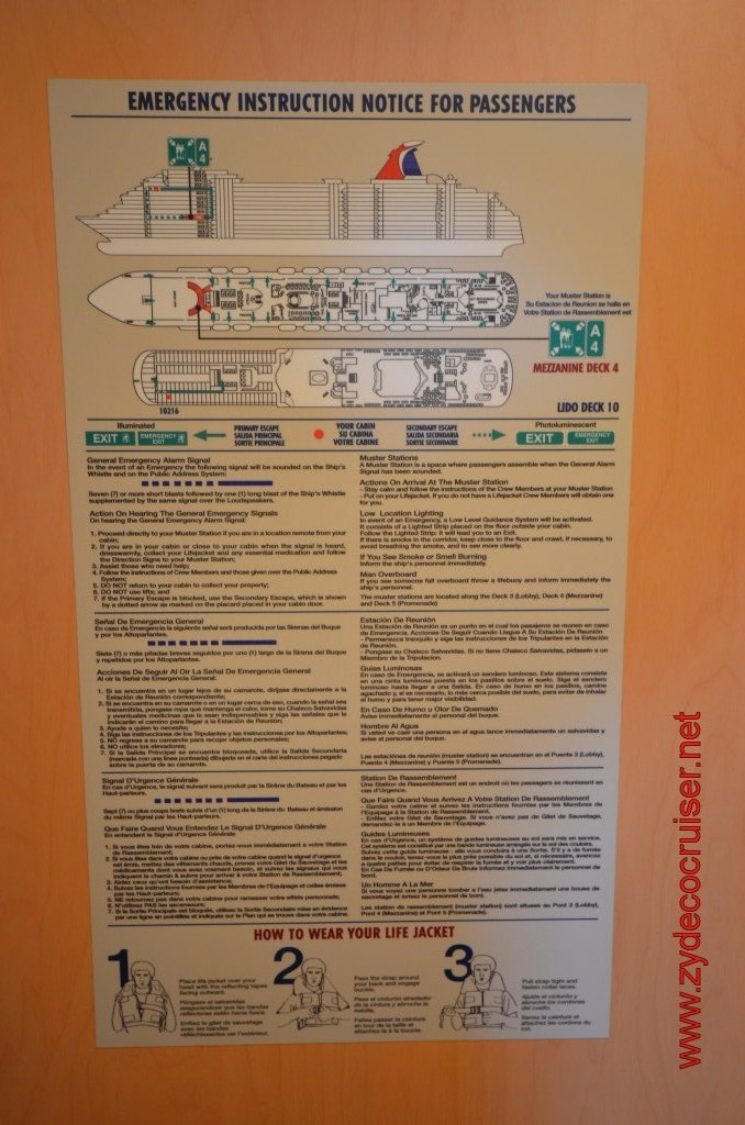 018: Carnival Magic, BC5, John Heald's Bloggers Cruise 5, Embarkation Day, Emergency Instructions ON the stateroom door