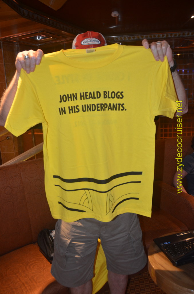 018: Carnival Magic, BC5, John Heald's Bloggers Cruise 5, Sea Day 3, LOL, with John, Al, and Calvin, Bloggers Tee Shirts