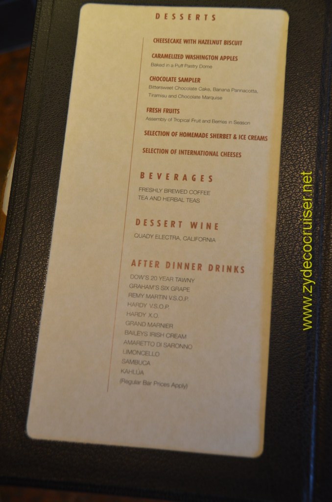 Carnival Magic, Prime Steakhouse, Menu, Desserts