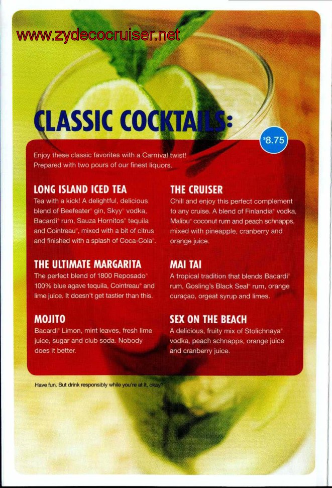 Carnival Bar Menu, Page 2