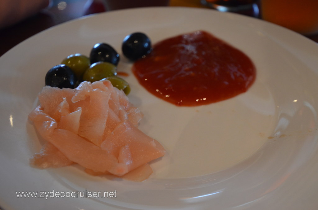 159: Carnival Conquest, Nov 14, 2011, Sea Day 1, Sur Mer, Fish n' Chips, Ginger, Olives, Sweet Chili Sauce