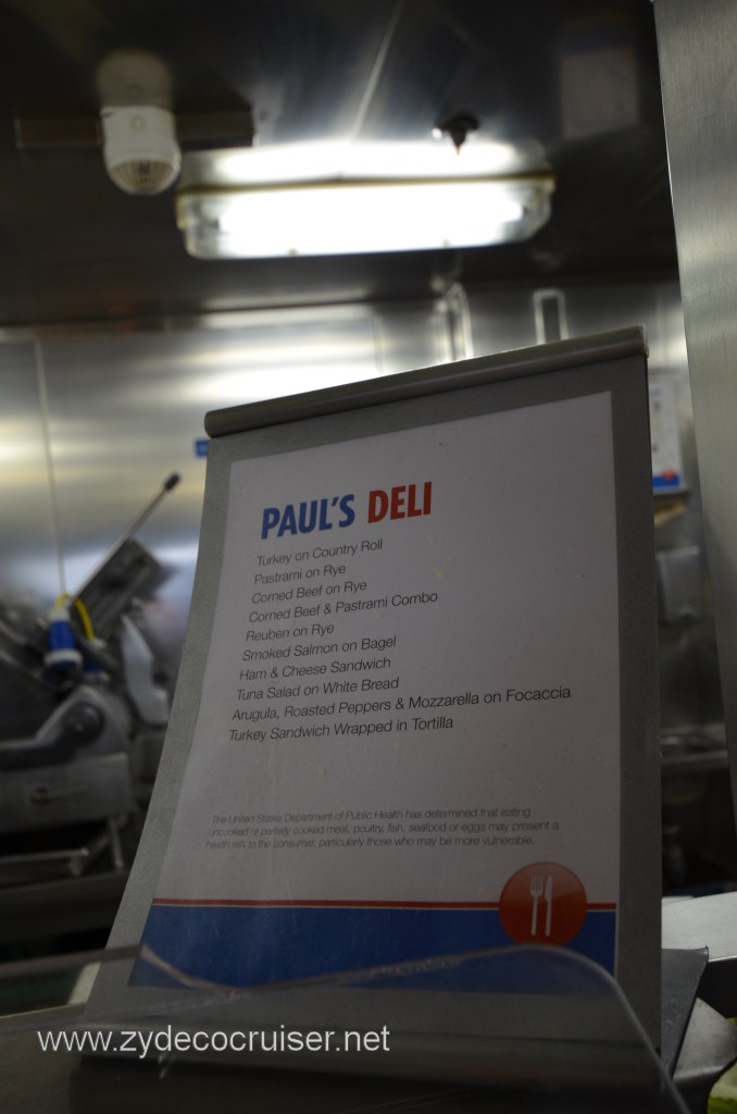 168: Carnival Conquest, Nov 14, 2011, Sea Day 1, Paul's Deli Menu