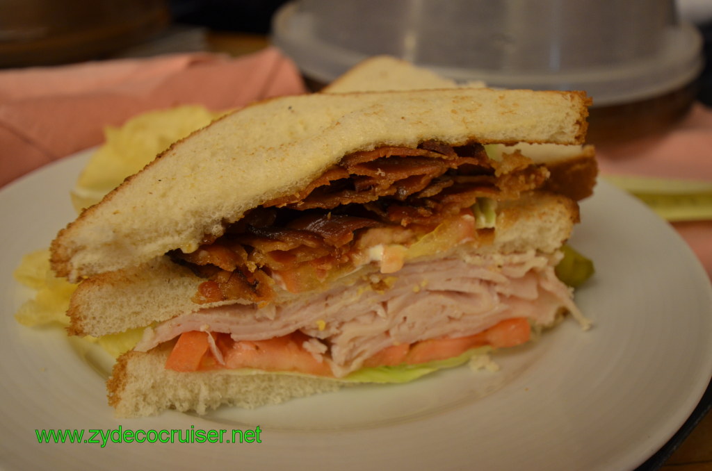 170: Carnival Conquest, Nov 19, 2011, Sea Day 3, Room service, toss one piece of bread and instant club sandwich