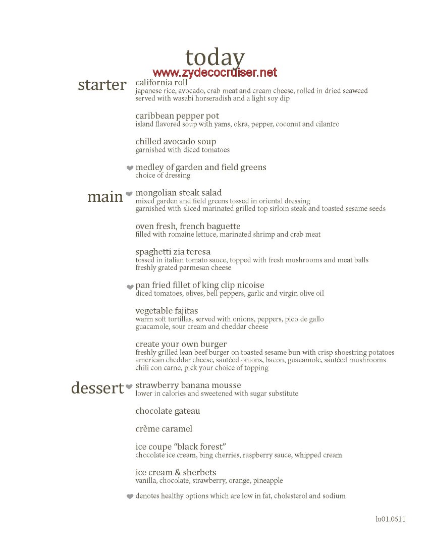 Carnival Conquest MDR Lunch Menu 1