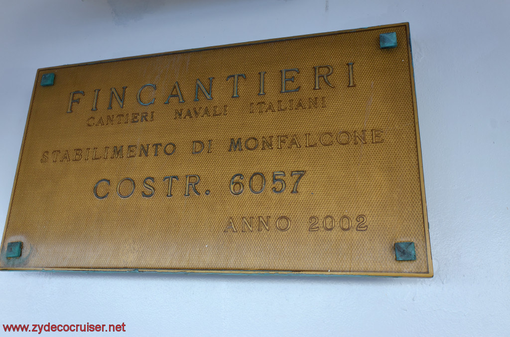 071: Carnival Conquest, Fun Day at Sea 1, Fincantieri Plaque, 