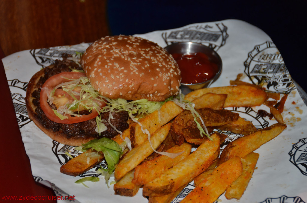 091: Carnival Conquest, Fun Day at Sea 2, Guy's Burger Joint, Plain Jane Burger, no cheese, and fries