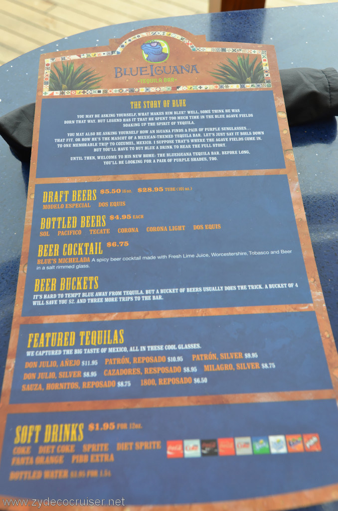 005: Carnival Conquest, Fun Day at Sea 2, Blue Iguana Tequila Bar Menu, 