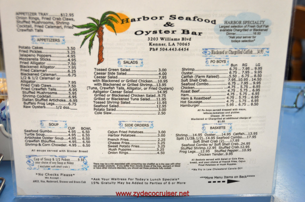 001: Carnival Conquest, New Orleans, Debarkation, Harbor Seafood Menu 1.