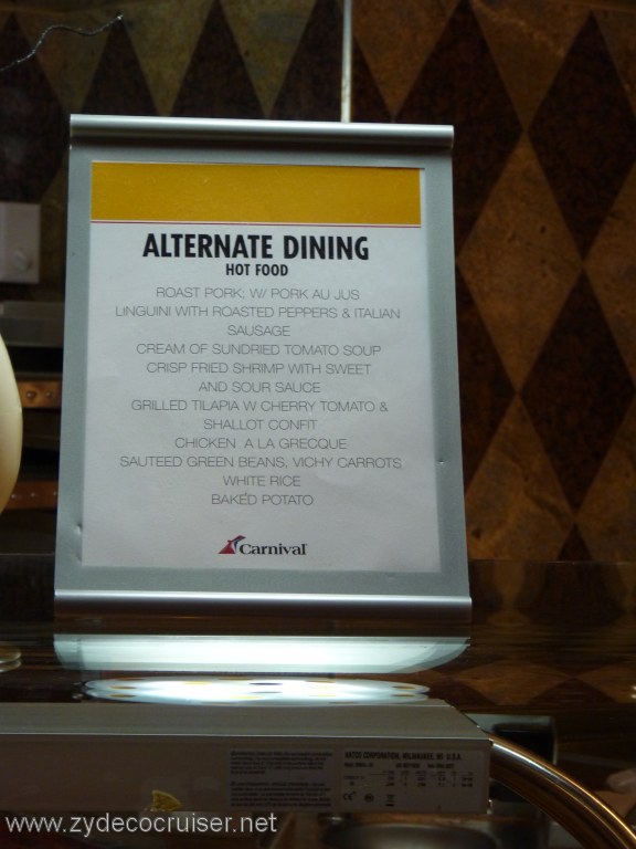 3310: Carnival Dream, Mediterranean Cruise, Civitavecchia, Alternate Dining Menu