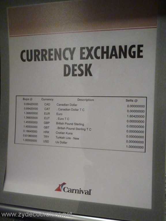 3340: Carnival Dream, Mediterranean Cruise, Civitavecchia, Currency Exchange Rates