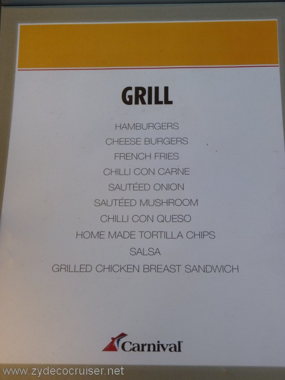 3235: Carnival Dream Grill Menu