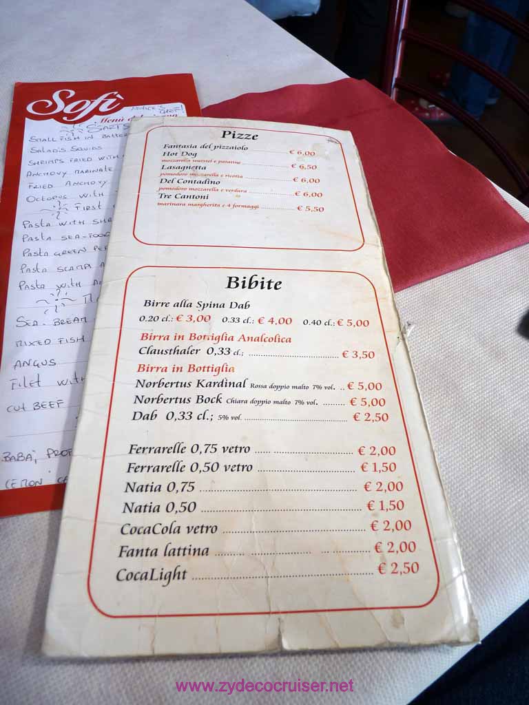 3639: Sofi Restaurant near Port/Castle, Naples, Italy - Menu