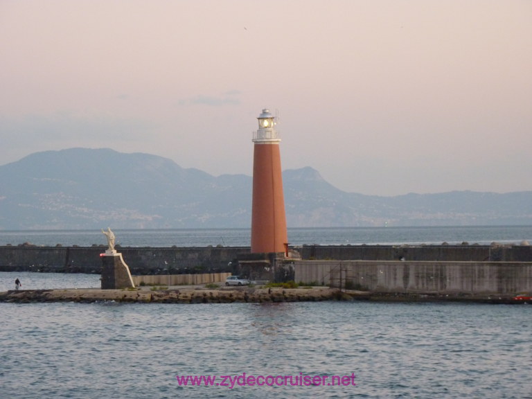 3667: Carnival Dream Leaving Naples - Molo di San Vincenzo Lighthouse - San Genaaro Statue - St. Januarius statue - Patron Saint of Naples