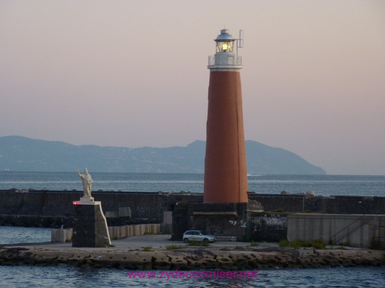 3669: Carnival Dream Leaving Naples - Molo di San Vincenzo Lighthouse - San Genaaro Statue - St. Januarius statue - Patron Saint of Naples