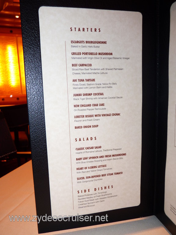 Carnival Dream Chef's Art Steakhouse Supperclub Menu 4