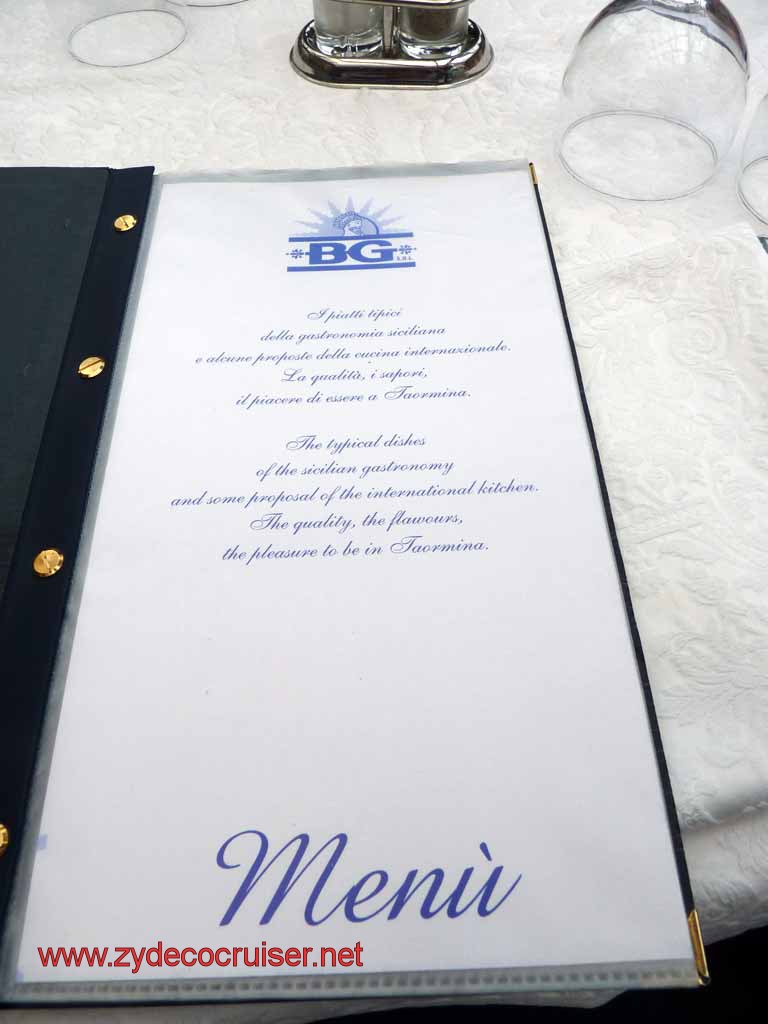 5446: Carnival Dream - Messina - Taormina - Lunch - Terrazza Angelo - Menu