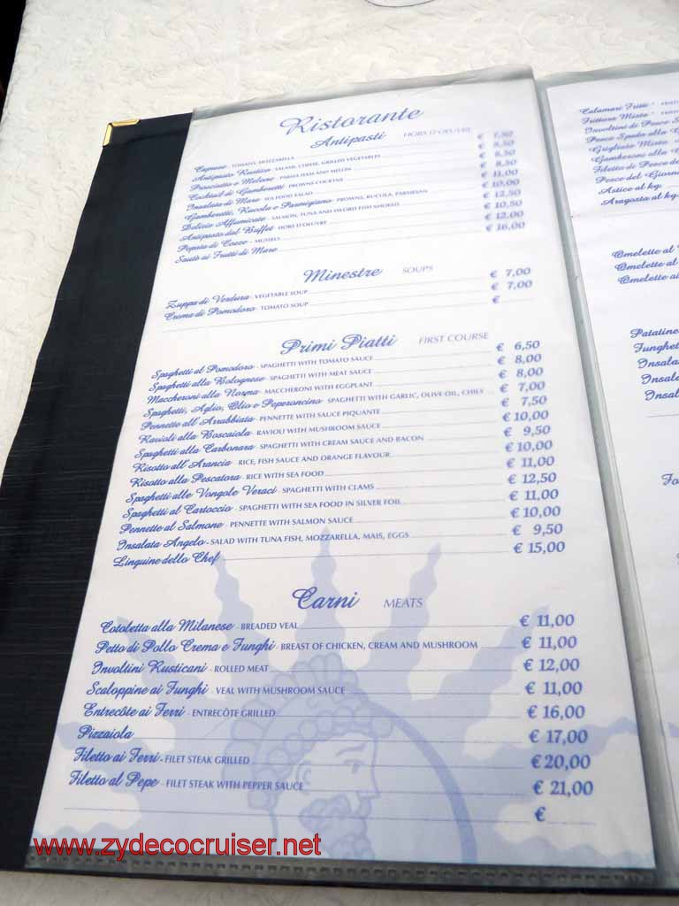 5447: Carnival Dream - Messina - Taormina - Lunch - Terrazza Angelo - Menu