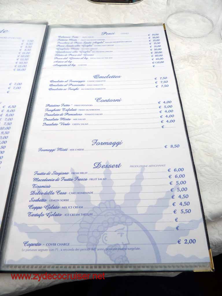 5448: Carnival Dream - Messina - Taormina - Lunch - Terrazza Angelo - Menu