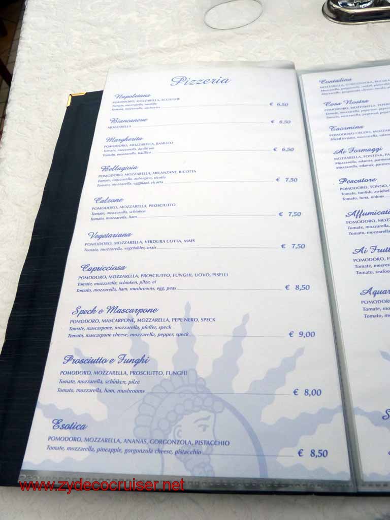 5449: Carnival Dream - Messina - Taormina - Lunch - Terrazza Angelo - Menu