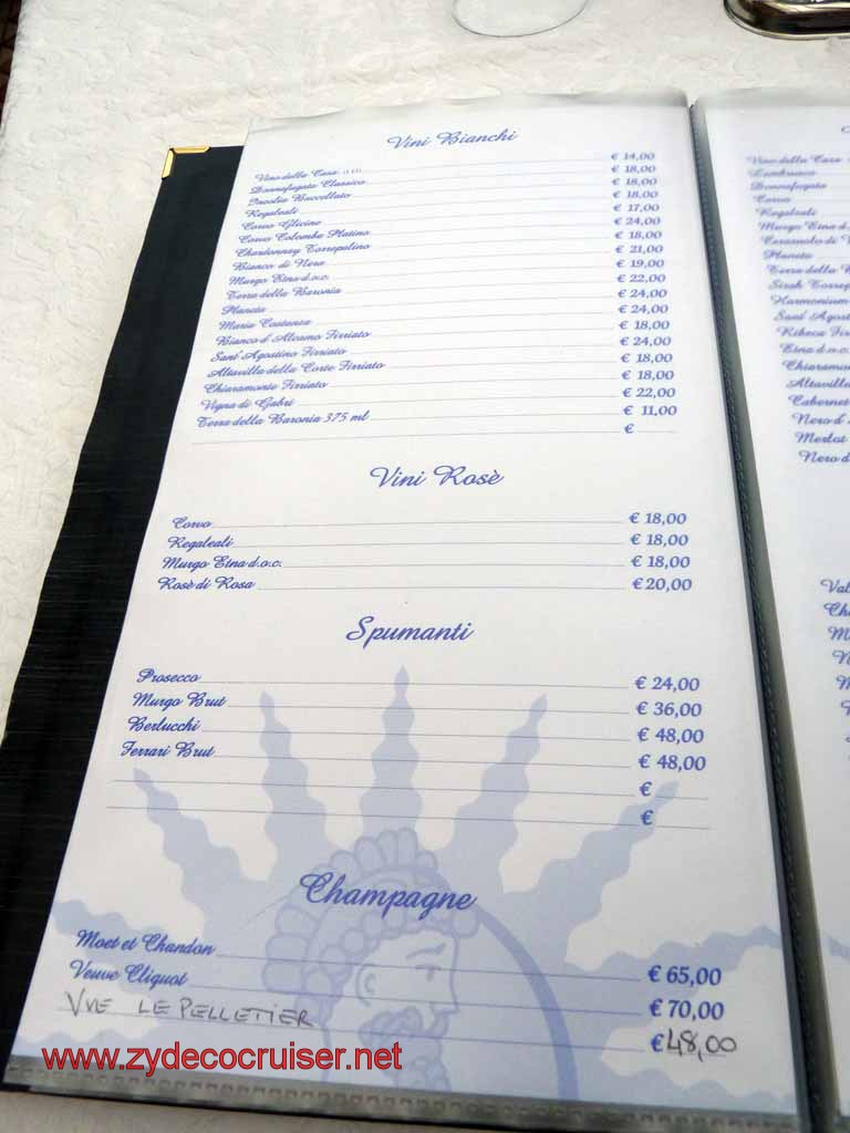 5451: Carnival Dream - Messina - Taormina - Lunch - Terrazza Angelo - Menu